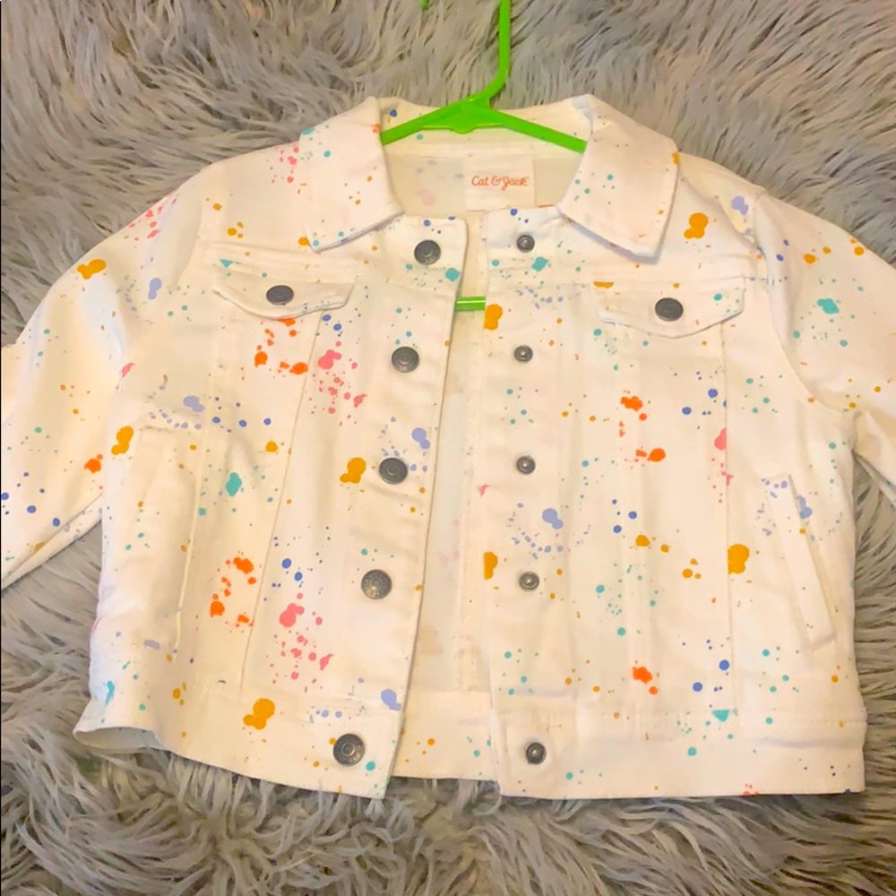 Cream denim splatter print jacket. Brand New!